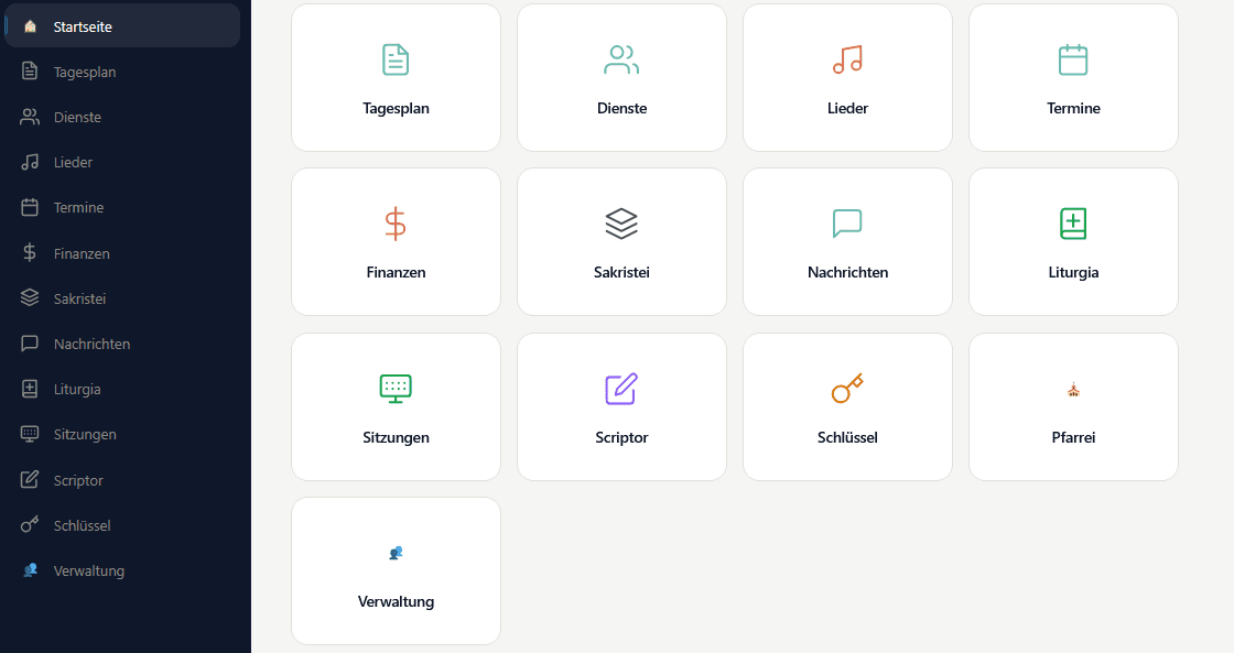 Isidor Startseite mit Modul-Kacheln