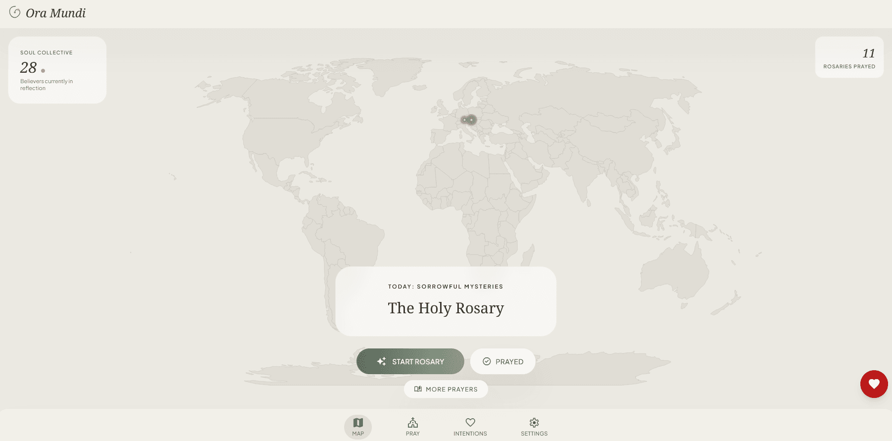 Ora Mundi Startseite mit Weltkarte